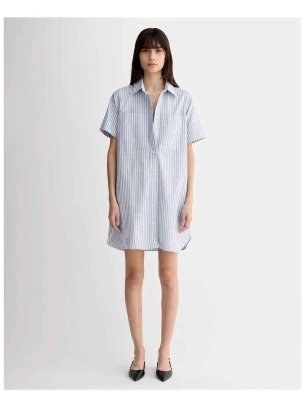 NWT EVERLANE The Oxford Short Sleeve Shirt Dress Mazarine Blue Stripe Size M